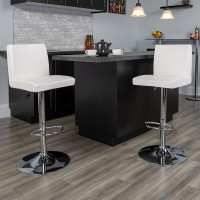 Flash Furniture Contemporary White Vinyl Adjustable Height Bar Stool with Chrome Base CH-92066-WH-GG